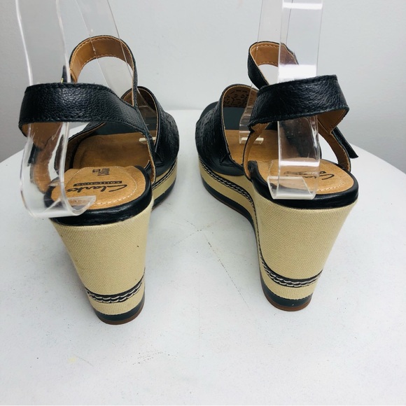 Clarks Collection Zia Graze Black Leather 4” platform wedge sandals SZ 9. RR1 - Picture 8 of 11